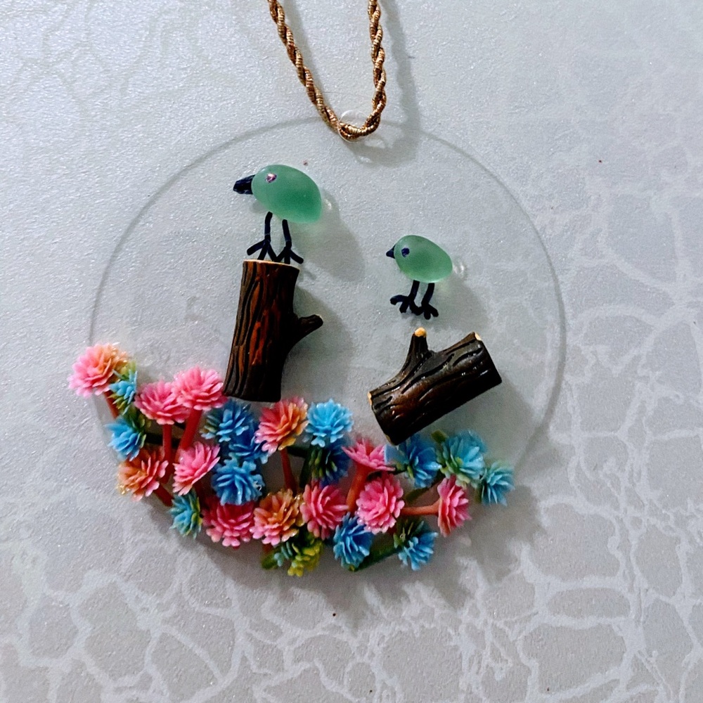Colorful Bird and Flower Handcrafted rear view mirror car dangle
